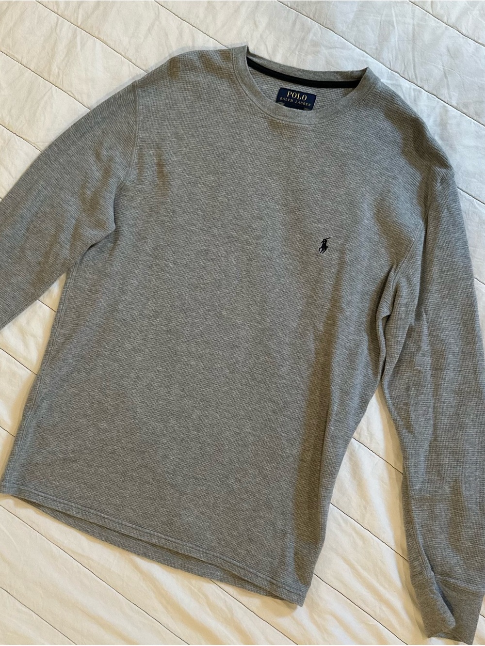 Polo Ralph Lauren Gray Waffle Knit Thermal Crewneck Shirt Men’s L 100% Cotton